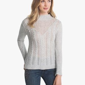 Whbm Cable-Knit Sweater With Faux Pearls S